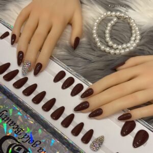 Dark Maroon & Colorful Nails