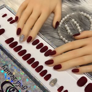 Dark Red & Colorful Nails