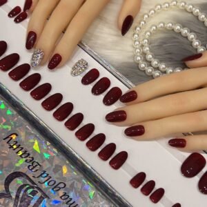 Dark Red & Colorful Nails