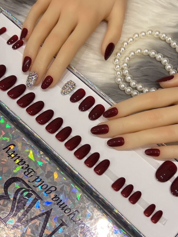 Dark Red & Colorful Nails