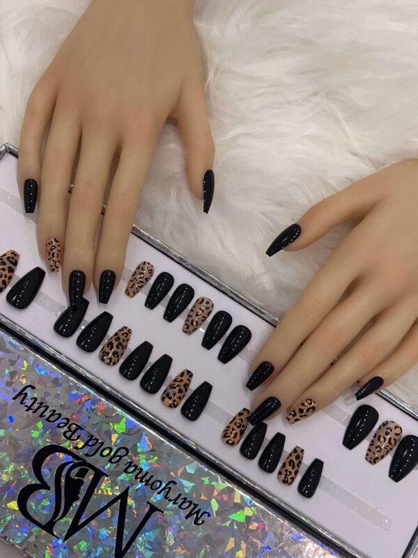 glossy black coffin with tiger design