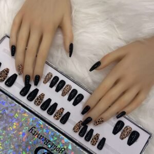 glossy black coffin with tiger design