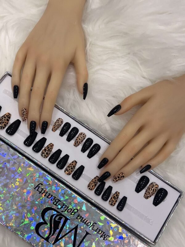 glossy black coffin with tiger design
