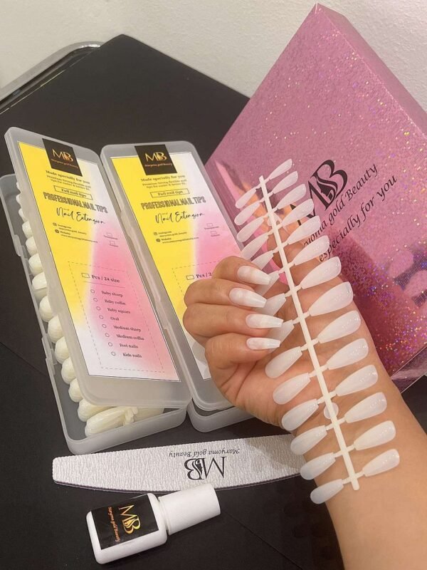 medium coffin natural color full nail tips (new)