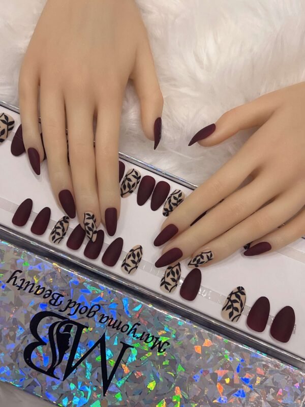 maroon matt shape with leaves design