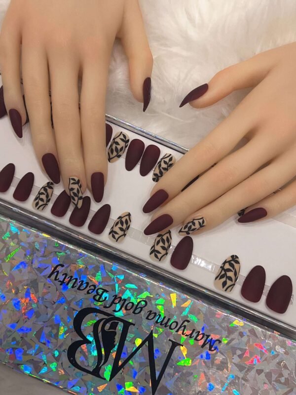 maroon matt shape with leaves design