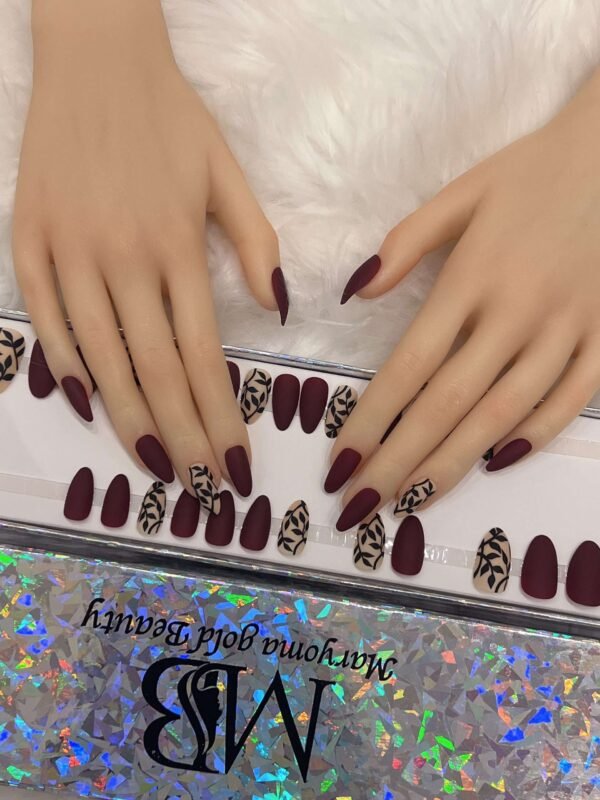 maroon matt shape with leaves design