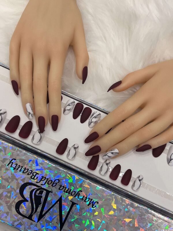 matt maroon sharp with white marble