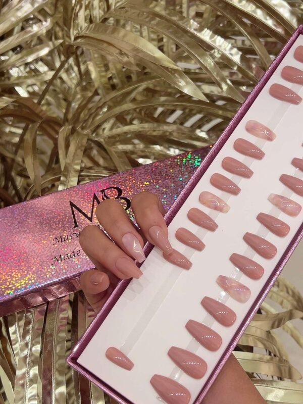 light nude medium coffin with marble nail art