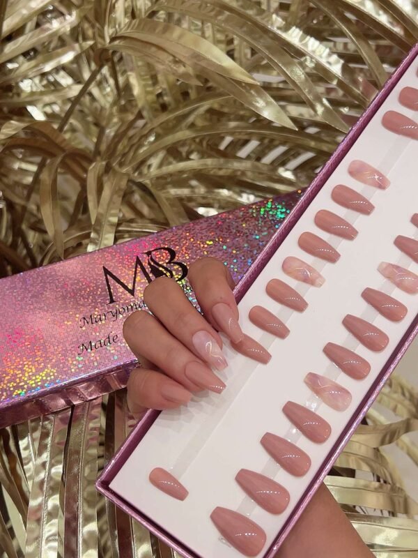 light nude medium coffin with marble nail art