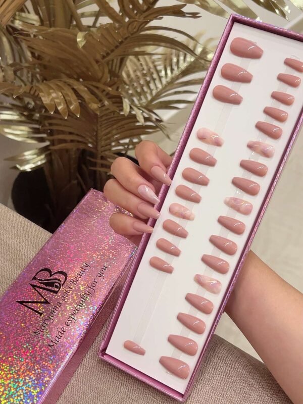 light nude medium coffin with marble nail art