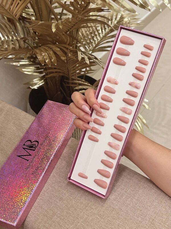 light nude medium coffin with marble nail art