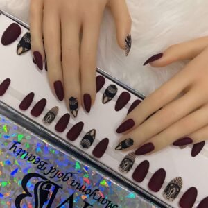maroon matt sharp with nail art