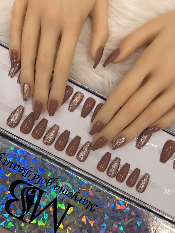 medium coffin brown nude with rose gold