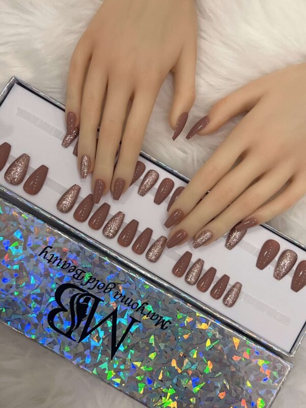 medium coffin brown nude with rose gold
