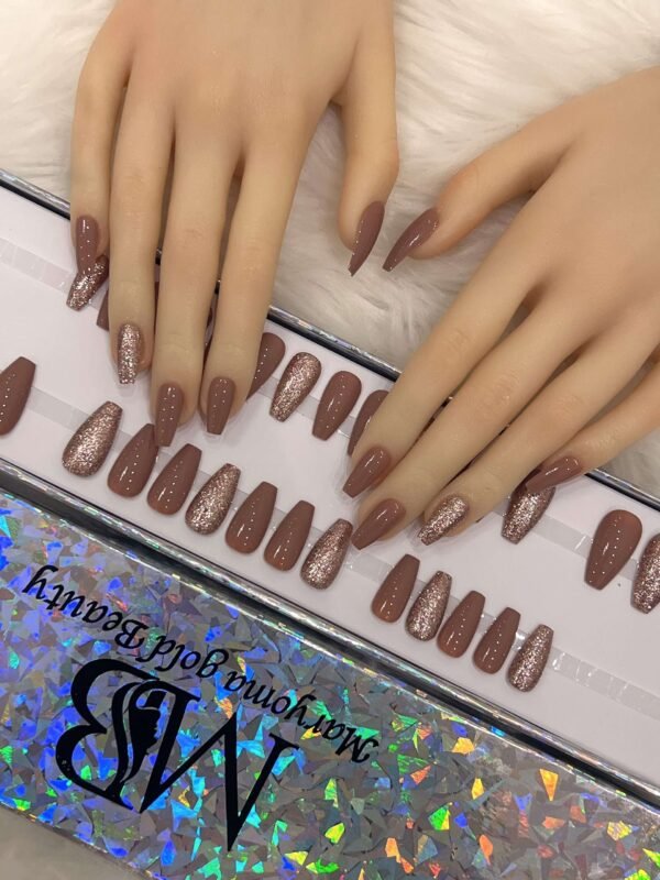 medium coffin brown nude with rose gold