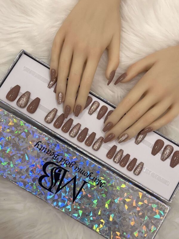 medium coffin brown nude with rose gold