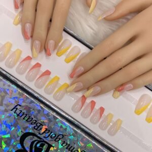 mix yellow and orange French with nail art.