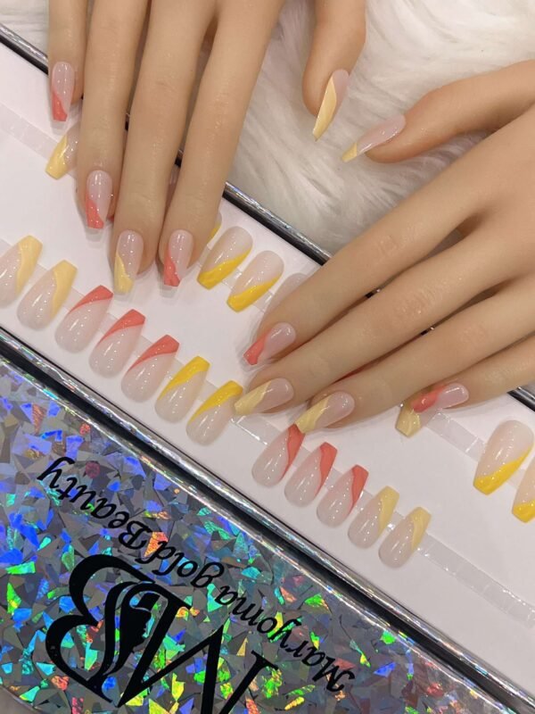 mix yellow and orange French with nail art.