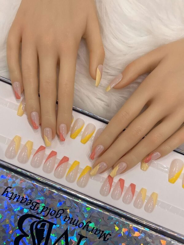 mix yellow and orange French with nail art.