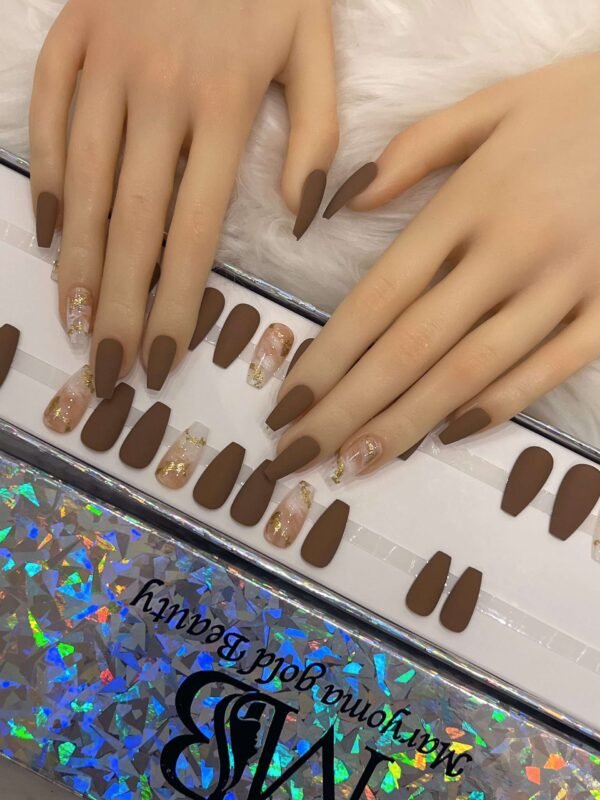 brown matt with marble nail art