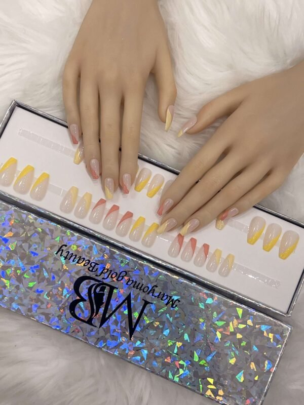 mix yellow and orange French with nail art.