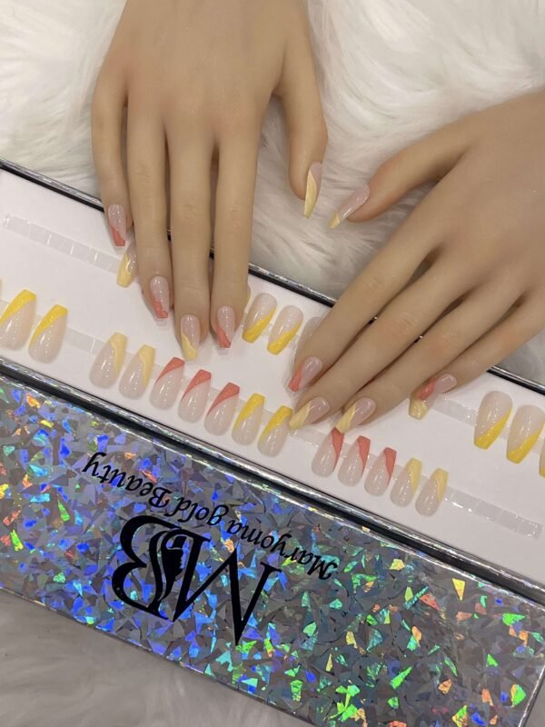 mix yellow and orange French with nail art.
