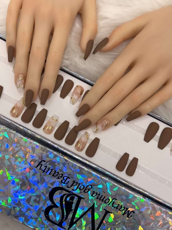 brown matt with marble nail art