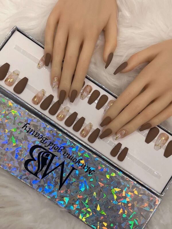 brown matt with marble nail art