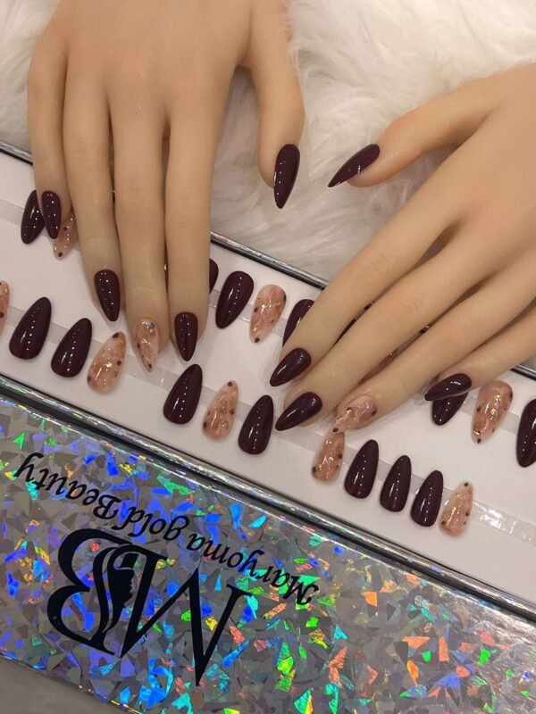 dark chocolate sharp with marble nail art