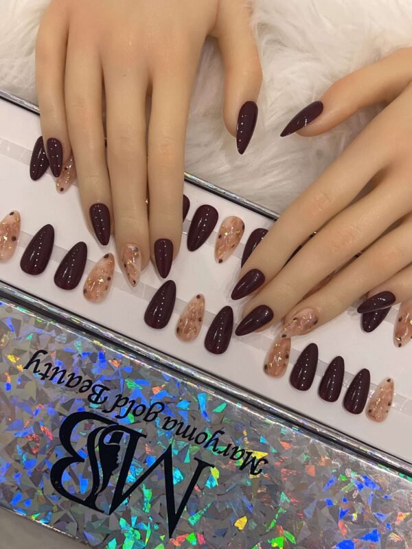 dark chocolate sharp with marble nail art