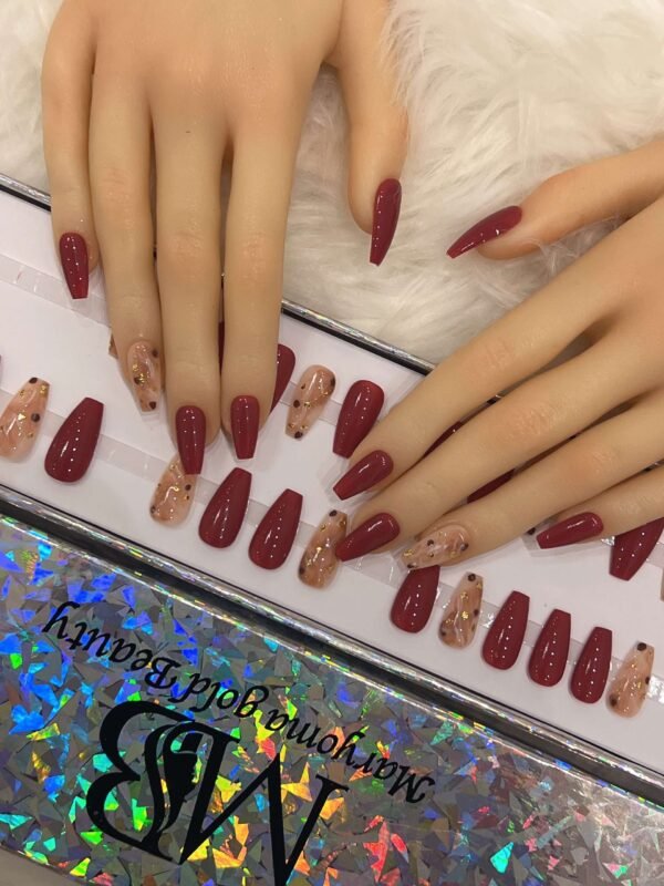 medium maroon coffin with marble