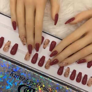 medium maroon coffin with marble