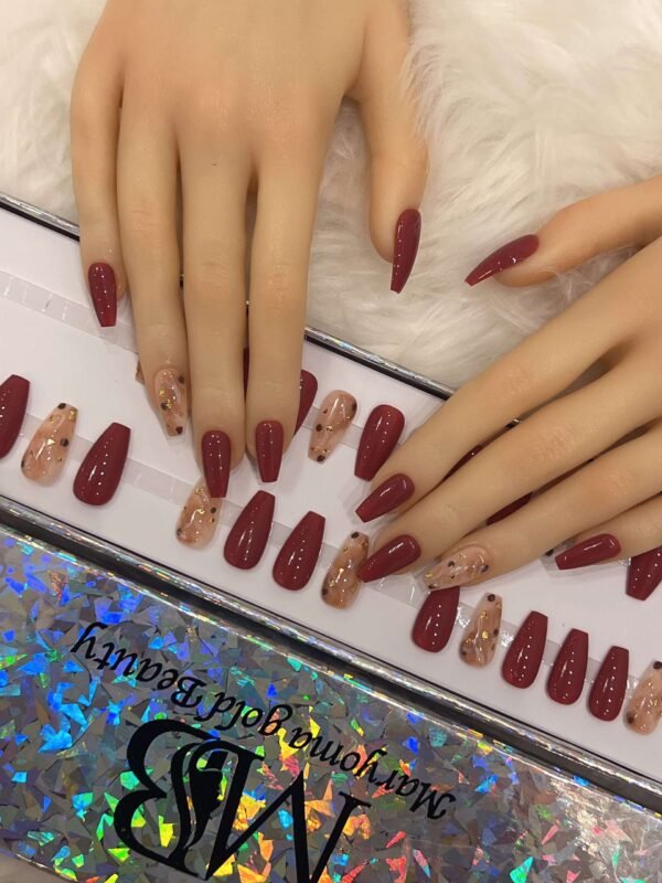 medium maroon coffin with marble