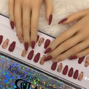 medium maroon coffin with marble
