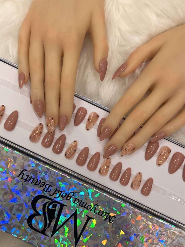medium sharp brown nude with marble nail art