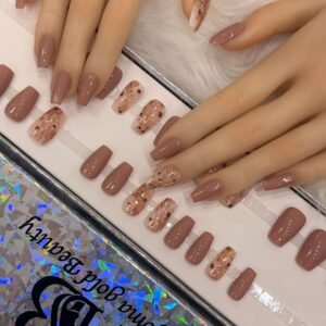 nude short coffin with marble nail art