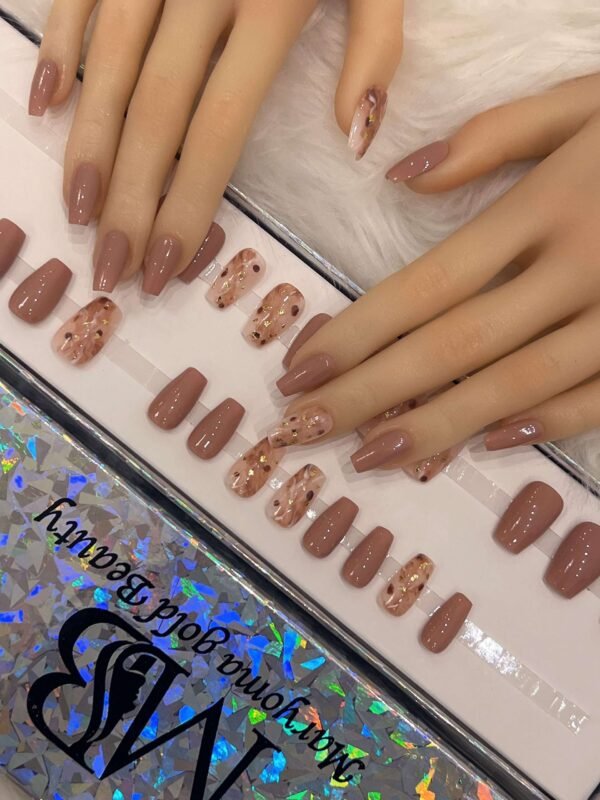 nude short coffin with marble nail art