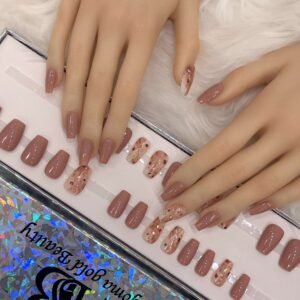 nude short coffin with marble nail art