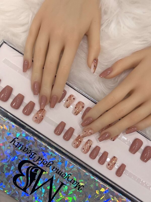 nude short coffin with marble nail art