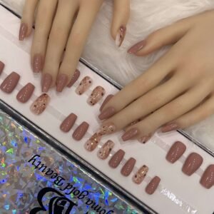 nude short coffin with marble nail art