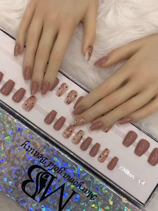 nude short coffin with marble nail art