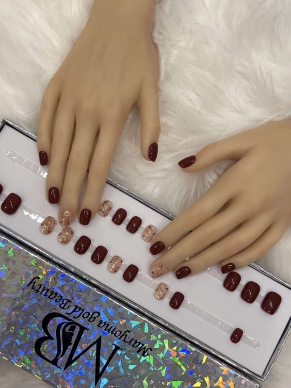 maroon square with marble