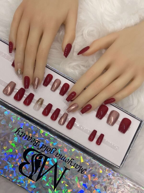 maroon coffin with ombre gold and gold holographic