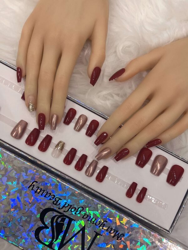 maroon coffin with ombre gold and gold holographic