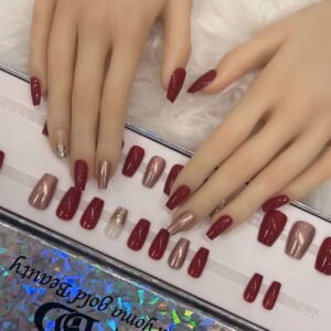 maroon coffin with ombre gold and gold holographic