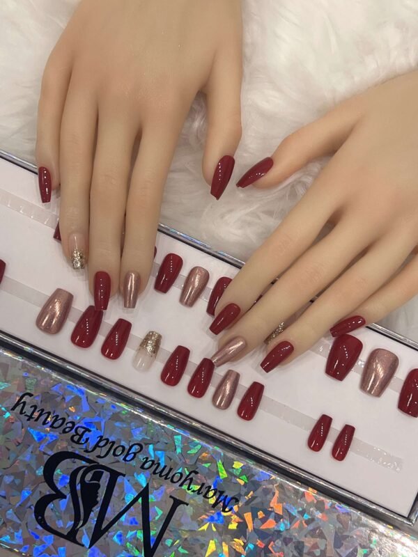 maroon coffin with ombre gold and gold holographic