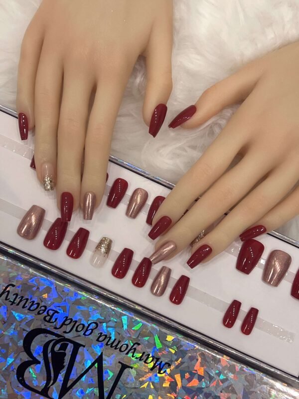 maroon coffin with ombre gold and gold holographic
