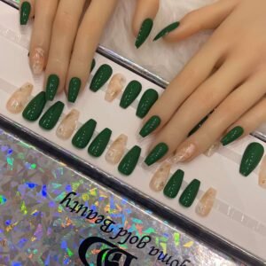 green coffin with marble nail art