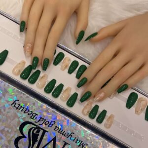 green coffin with marble nail art